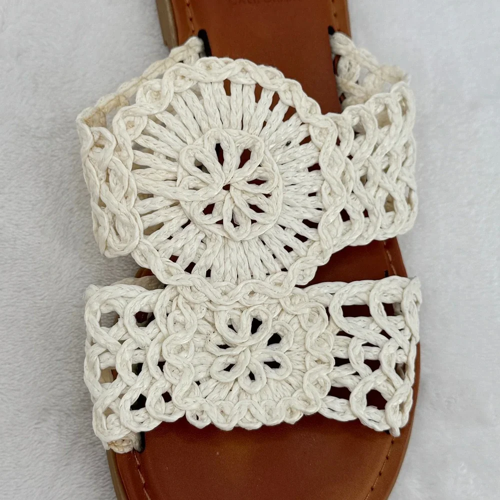 Jellypop Tamina Cream White Crochet Boho Slide Sandals Womens 8.5 M Flat Shoes